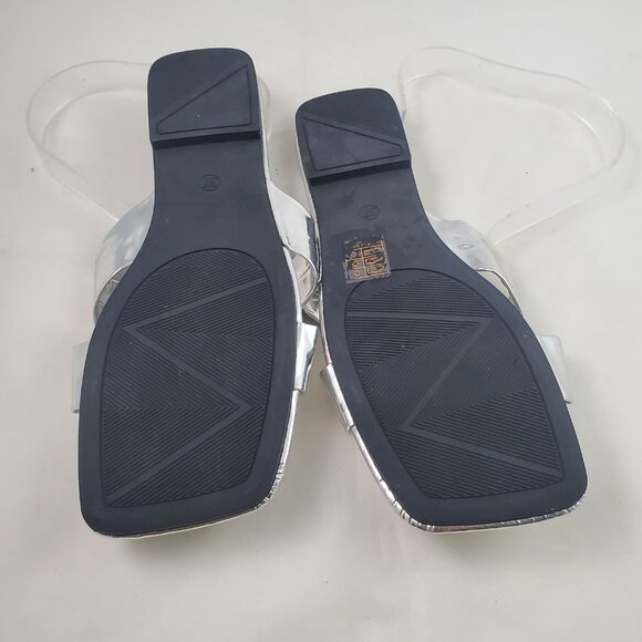Women's Slip On Sandals Metallic Silver 7 Slides Casual - Picture 7 of 7